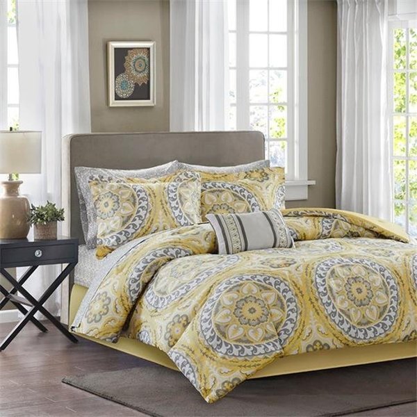 Madison Park Essentials Madison Park MPE10-146 100 Percent Polyester Microfiber Printed Serenity 9 Piece Comforter Set; Yellow - Full MPE10-146